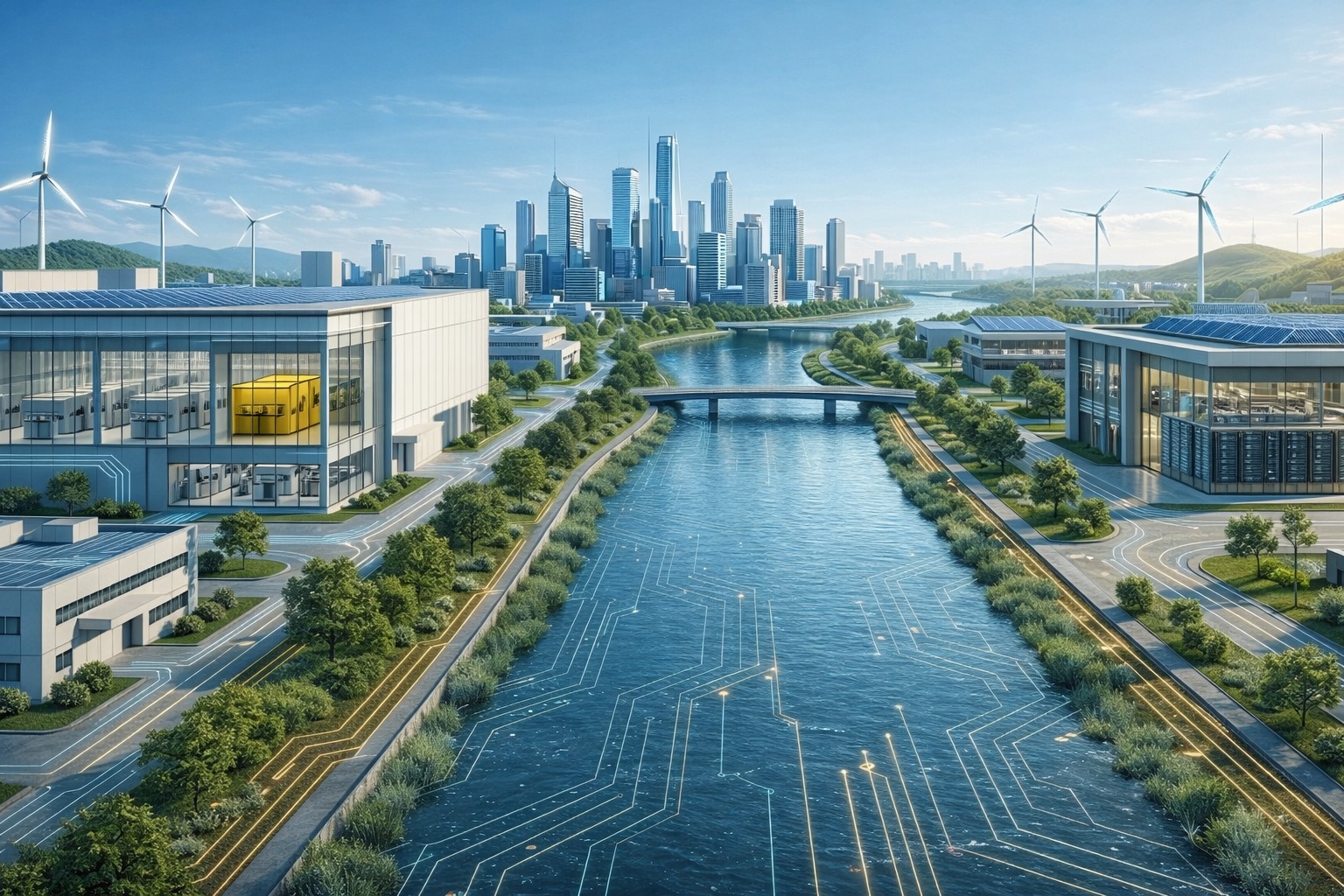 半導体ファブとデータセンターを表現したヒーローイメージ